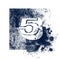 Number 5, grungy letter, font typography design, blue and white, ink splash grung
