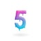 Number 5 logo. Colored paint five icon with drips. Dripping liquid symbol. Isolated art concept vector.