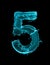 Number 5 made of turquoise splashes of water on black background