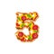 Number 5 pizza font. Italian meal alphabet numeral five. Lettring fast food