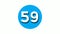 Number 59 sign symbol animation motion graphics on blue circle white background