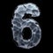 Number 6 made of forged metal in the center of circle isolated on black background. 3d