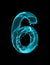 Number 6 made of turquoise splashes of water on black background