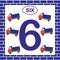 Number 6 six, card. Learning numbers with transport, dump truck. Educational game for children