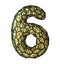 Number 6 six made of Golden shining metallic 3D with black cage isolated on white