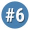 Number 6 six symbol sign in circle, 6th sixth count hashtag icon. Simple flat design vector illustration