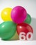 Number 60 and colourful round balloons. Birthday, anniversary, jubilee concept.