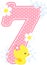 Number 7 with bubbles and cute rubber duck