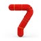 Number 7. Digital sign. Metallic futuristic red font. 3d