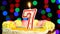 Number 7 Happy Birthday Cake Witg Burning Candles Topper.