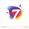 Number 7 Negative space design. Number 7 logo at colorful multicolor splash background