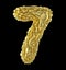 Number 7 seven made of crumpled gold foil isolated on black background. 3d