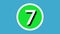 Number 7 sign symbol animation motion graphics on green sphere on blue background