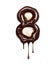 Number 8 with dripping drops is made of melted chocolate