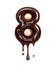 Number 8 with dripping drops is made of melted chocolate