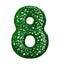Number 8 eight made of green plastic with abstract holes isolated on white background. 3d