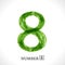 Number 8. Grunge Symbol eight. Green Eco Style on a white. Ecology nature Design. Jpeg illustration