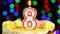 Number 8 Happy Birthday Cake Witg Burning Candles Topper.