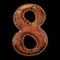 Number 8 made of leather. 3D render font with skin texture isolated on black background.