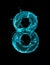 Number 8 made of turquoise splashes of water on black background