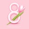 Number 8 and pink tulip. 8 march card with flower.