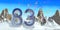 Number 83 in thick blue font on a snowy mountain with rock mountains landscape with snow and balloons flying in the background.3D