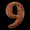 Number 9 made of leather. 3D render font with skin texture isolated on black background.