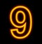 Number 9 neon lights outlined isolated on black