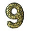 Number 9 nine made of Golden shining metallic 3D with black cage isolated on white