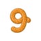 Number 9 pretzel. snack font nine symbol. Food alphabet sign. Tr