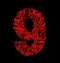 Number 9 red artistic fiber mesh style isolated on black