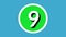 Number 9 sign symbol animation motion graphics on green sphere on blue background