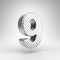 Number 9 on white background. Aluminium 3D number with checkered plate texture