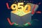 Number 950 inside gift box with confetti and shiny light, 3D rendering