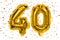 The number of the balloon made of golden foil, the number forty on a white background with multicolored sequins.