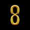 Number eight golden arabic isolated on black background.