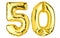 Number Fifty 50 balloons. Helium balloon. 50 years. Golden Yellow foil color. Birthday Party, greeting card
