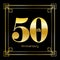 Number Fifty Logo Design With Square Ornament, luxury golden design