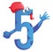 Number five blue monster with a hat and showing five fingers illustration vector