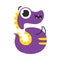 Number Five Cute Purple Monster, Funny Fantasy Creature Character, 5 Numeral, Mathematics, Learning Material for Kids