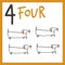 Number four. Cute hand drawn dogs. Vector card for kids with numbers for teaching children to count and learn english