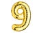 Number Nine 9 balloons. Helium balloon. 9 years. Golden Yellow foil color. Birthday Party, greeting card