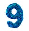 Number nine 9 made of broken plastic blue color isolated white background