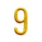 Number nine golden arabic isolated on white background.