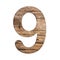 Number nine On Wooden Background - Isolated White