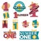 Number one best winner golden star award or laurel prize vector isolated icons set