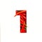 Number one made of red chili pepper and paper cut shape of first numeral isolated on white. Font of spicy vegetables