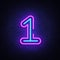 Number One symbol neon sign vector. First, Number One template neon icon, light banner, neon signboard, nightly bright