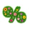 Number percentage made of grass and colorful flowers, spring concept for graphic design collage