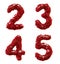 Number plastic set 2, 3, 4, 5 made of 3d render plastic shards red color.